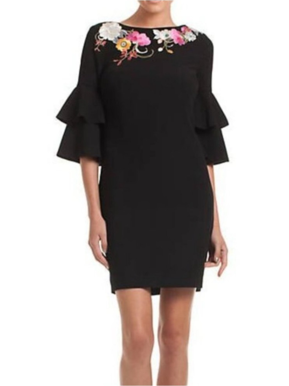 TRINA TURK MINI SHEATH DRESS WITH FLORAL EMBROIDERY